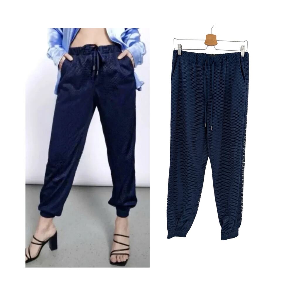 Wildfang Empower Mesh Drawstring Jogger Pants Navy Blue Gender Neutral Small